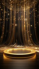 Wall Mural - vertical pedestal background, golden presentation of a new product, background with copy space