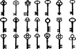 Key to success, prosperity and opportunities. Old ornate classical key vector icons set isolated on white background. Editable, easy to change color or size. eps 10.