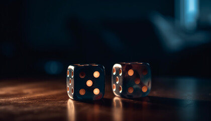 Rolling craps cube spotted in motion, gambling for success generated by AI