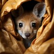 Photo of a baby kangaroo peeking out from its mother's pouch. Generative AI