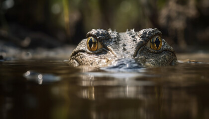 Sticker - Crocodile green eye and teeth show danger in the wild generated by AI