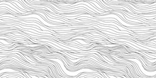 Abstract Black And White Hand Drawn Wavy Line Drawing Seamless Pattern. Modern Minimalist Fine Wave Outline Background, Creative Monochrome Wallpaper Texture Print.	
