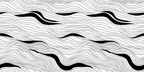 Aufkleber - Abstract black and white hand drawn wavy line drawing seamless pattern. Modern minimalist fine wave outline background, creative monochrome wallpaper texture print.	
