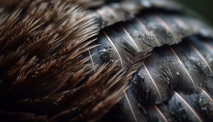 Wall Mural - Fluffy feather on animal wing, extreme close up, no people generated by AI