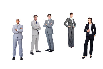 Wall Mural - Digital png photo of group of diverse businesspeople standing on transparent background