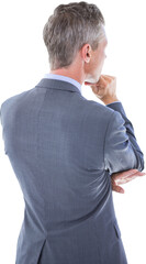 Poster - Digital png photo of senior caucasian businessman with hand on chin on transparent background