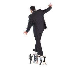 Wall Mural - Digital png photo of caucasian businessman being carried by businesspeople on transparent background