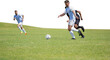 © vectorfusionart - Digital png photo of diverse male footballers playing on sunny court on transparent background