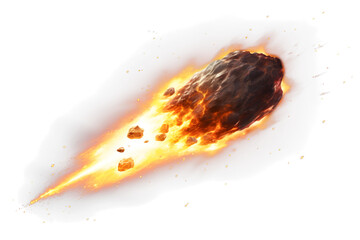 Wall Mural - A brilliant flaming meteor with glowing molten tail streaking across the night sky, isolated on a transparent background for easy onto astronomy photography