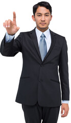 Poster - Digital png photo of biracial businessman pointing on transparent background