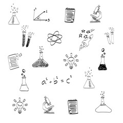 Wall Mural - Digital png illustration of science and chemistry symbols on transparent background