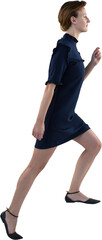 Poster - Digital png photo of caucasian businesswoman walking on transparent background