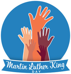 Poster - digital png illustration of martin luther king day text, hands in circle on transparent background