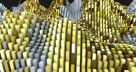 Poster - Abstract yellow landscape of futuristic rectangles moving waves background