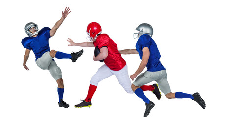 Poster - Digital png photo of caucasian male american football players on transparent background