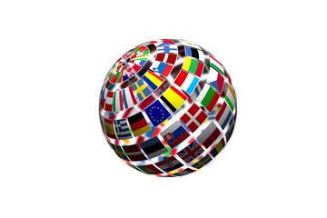 Wall Mural - Digital png illustration of globe of flags on transparent background