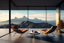 The Modern Patio Of A House Under The Mountain View