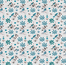 Blue Birds Hearts Poinsettia On Grey Repeat Tile