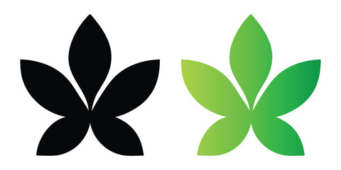 Silhouette five lobes green leaf icon, vector illustration isolated on white background