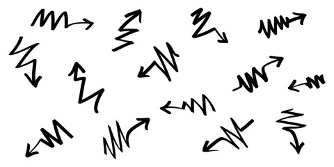 Poster - Hand drawn Arrows icons Set. arrow icon with various directions. Doodle vector illustration. isolated on a white background