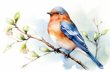A Bird In Nature In Watercolor Art Style