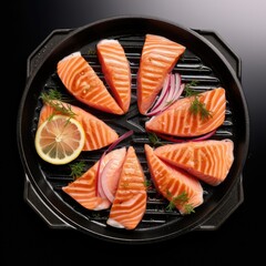 Wall Mural - Salmon Slices on Grill Pan