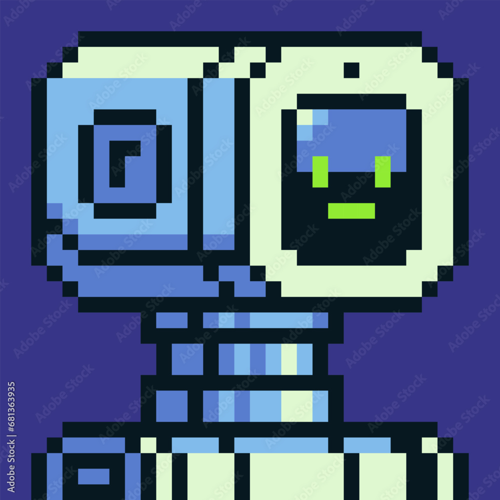 Image vectorielle Stock Robot head pixel art cartoon character avatar ...