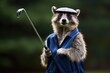skilled raccoon golfer winning the masters with a look of satisfaction on their face