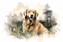 A Dog In Nature In Watercolor Art Style