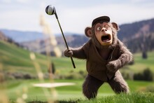 Skilled Monkey Golfer Hitting A Hole In One With A Look Of Satisfaction On Their Face