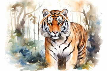 Wall Mural - a tiger in nature in watercolor art style