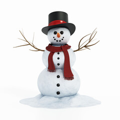 Wall Mural - Snowman isolated on white background. 3D illustration