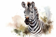 A Zebra In Nature In Watercolor Art Style