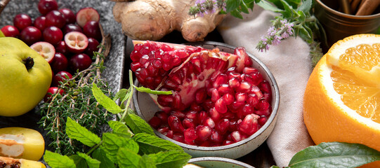 Canvas Print - Fruits, vegetables and herbs for healthy immune system.