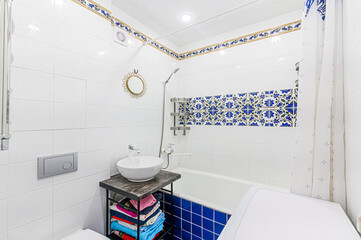 interior apartment room bathroom, sink, decorative elements, toilet