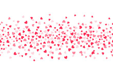Seamless Border Made From Red Confetti Hearts. Cute Confetti Hearts Explosion. Valentine's Day Background.