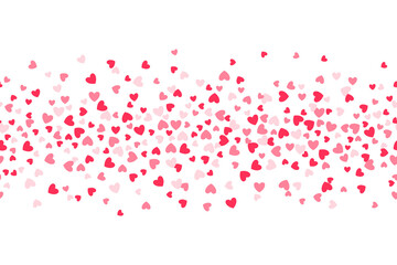 Seamless border made from red confetti hearts. Cute confetti hearts explosion. Valentine's Day background.