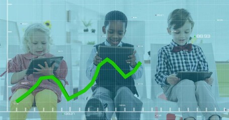 Poster - Animation of graph with changing numbers over diverse children using digital tablet in classroom