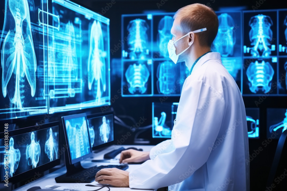 A radiology doctor working diagnose treatment virtual Human Lungs and ...