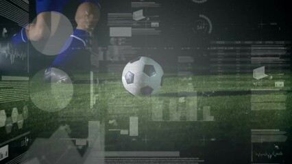 Poster - Animation of financial data processing over caucasian football player