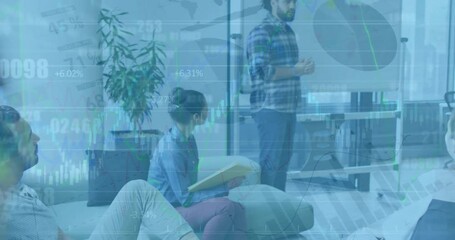 Poster - Animation of financial data processing over diverse business people in office
