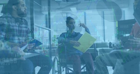 Poster - Animation of financial data processing over diverse business people in office