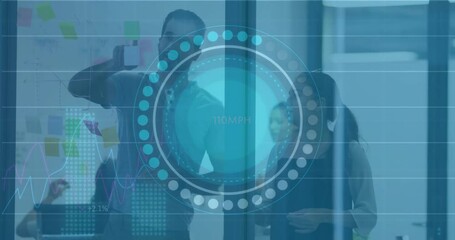 Poster - Animation of financial data processing over diverse business people in office