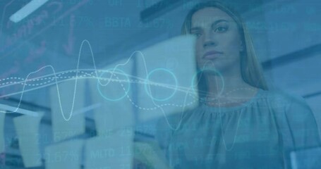 Poster - Animation of data processing over caucasian businesswoman in office