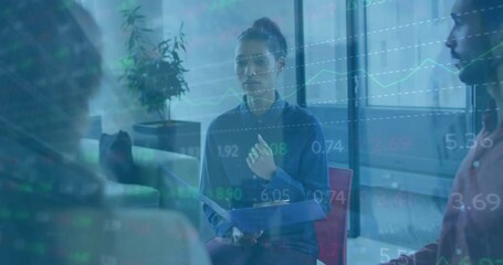 Poster - Animation of financial data processing over diverse business people in office