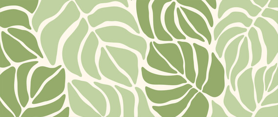 Abstract botanical art background vector. Natural hand drawn pattern design with leaves branch. Simple contemporary style illustrated Design for fabric, print, cover, banner, wallpaper.