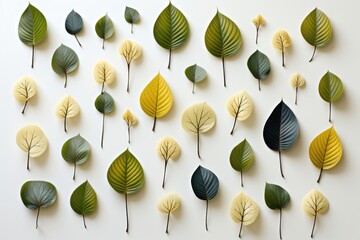 Wall Mural - a visually appealing abstract background is composed with a flat-laid collection of leaves against a