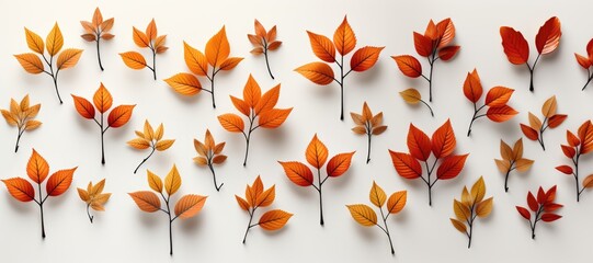 Wall Mural - a wide-format abstract background features the warm and earthy tones of fall leaves against a white 