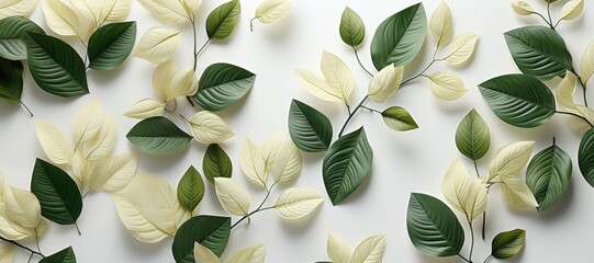Wall Mural - in a wide-format composition, an abstract background is created with leaves elegantly arranged on br
