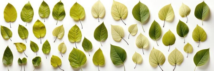 Wall Mural - in a wide-format composition, an abstract background is created with green leaves laid flat against 
